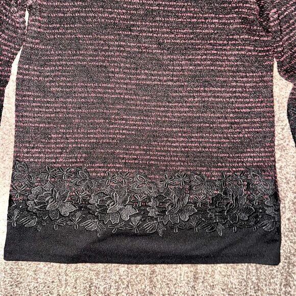 Karl Lagerfeld Paris Tweed Knit Lace Red Black Women's Sweater Top XS - Picture 8 of 11